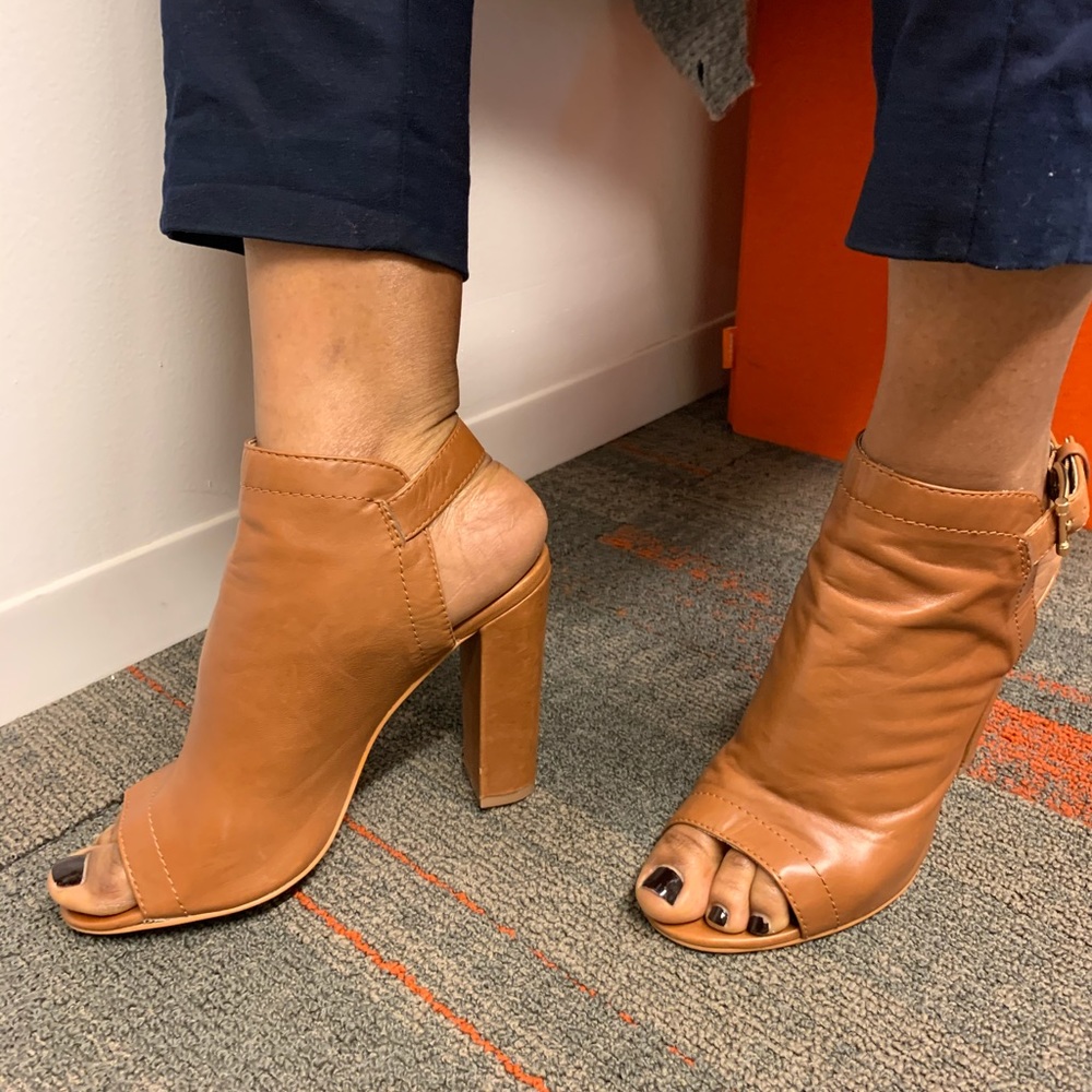 Vince Camuto “Vamelia Open Toe Buckle Bootie”